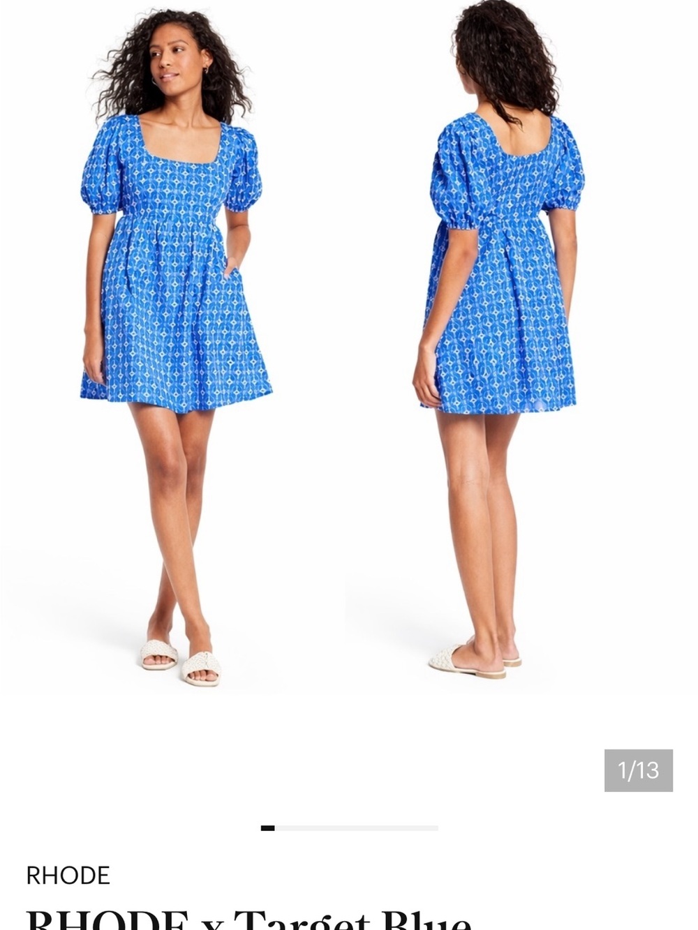 RHODE x Target 100% Cotton Blue Printed Square-Neck Mini Dress